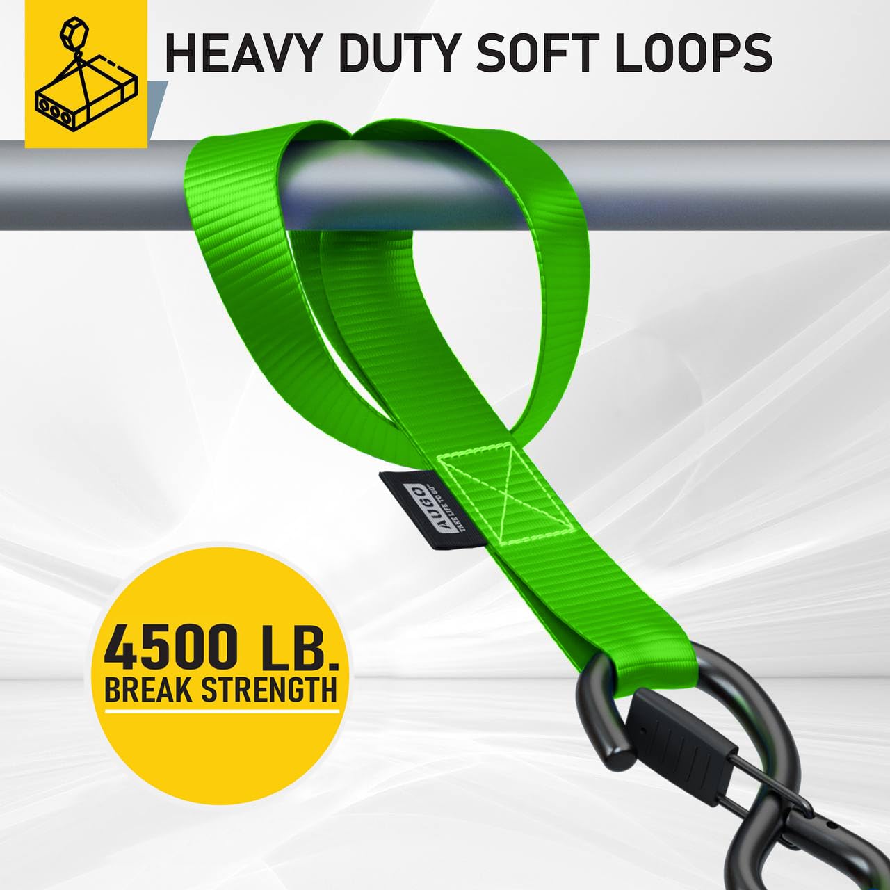 Soft Loop Tie Down Straps - 1,500 Load Capacity & 4,500 Lbs Breaking Strength - 6 Pack - Loops For Securing Atv, Utv, Motorcycle